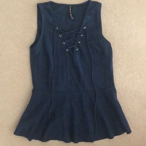Suede navy crisscross blouse
